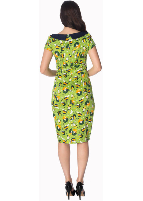 Banned Vintage Hat 50's Pencil Dress Green